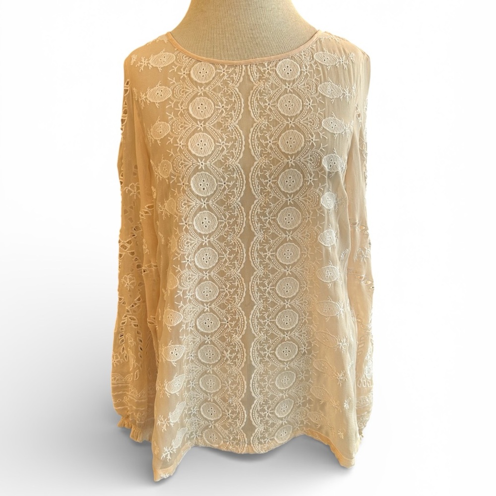 Sundance Cream Embroidered Long-Sleeve Blouse Silk Boho Date Night